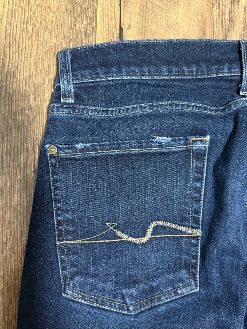 7 For All Mankind Slimmy Straight Jeans Mens 31 x 32 Blue Dark Wash Whiskered